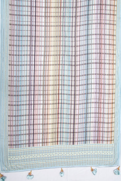 Georgette Silk Horizontal Lines Sky Blue Saree