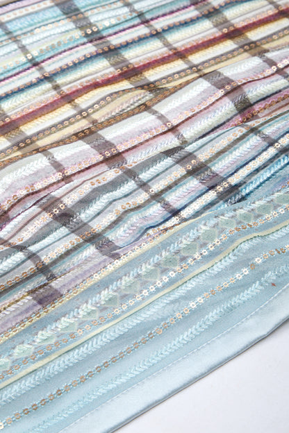 Georgette Silk Horizontal Lines Sky Blue Saree