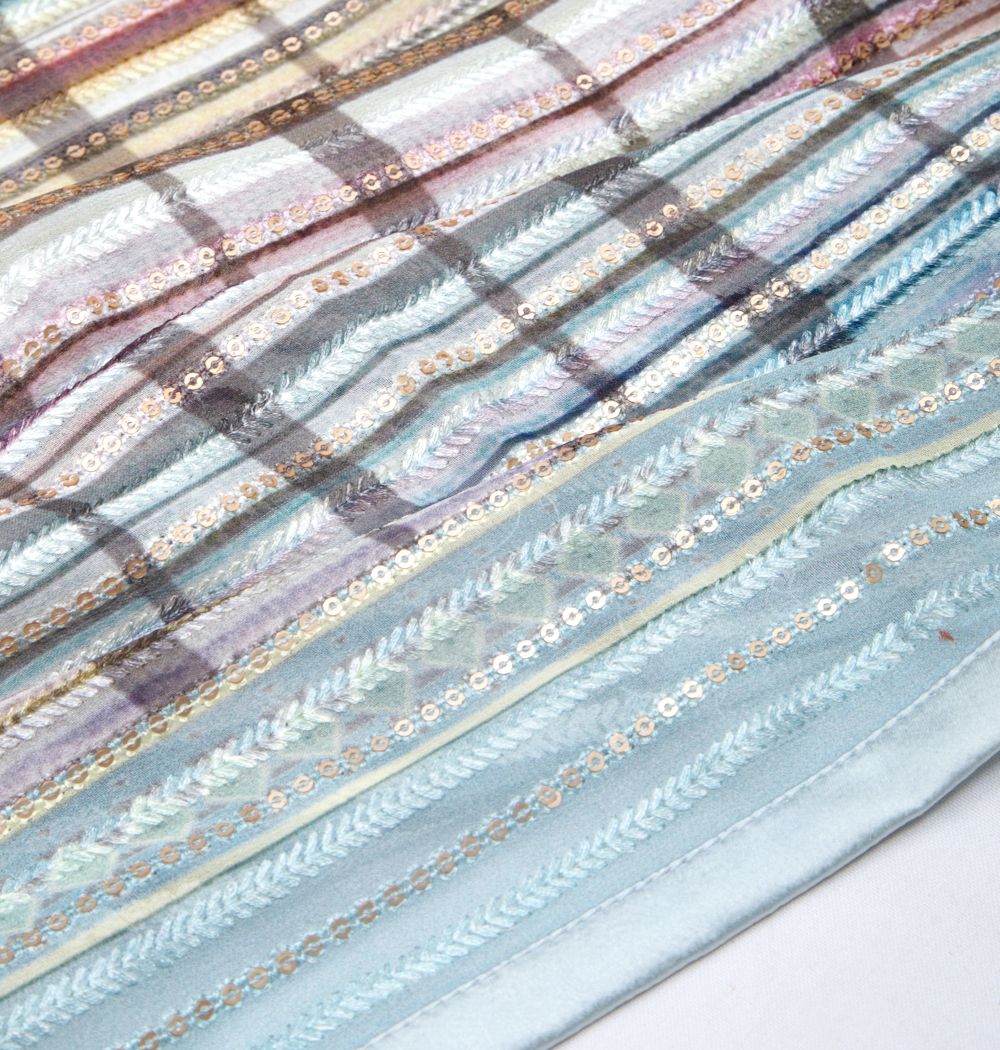 Georgette Silk Horizontal Lines Sky Blue Saree