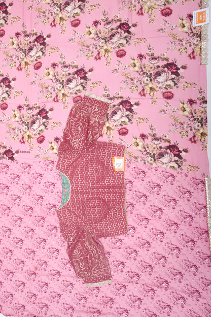 Georgette Silk Floral Printed Pink Saree