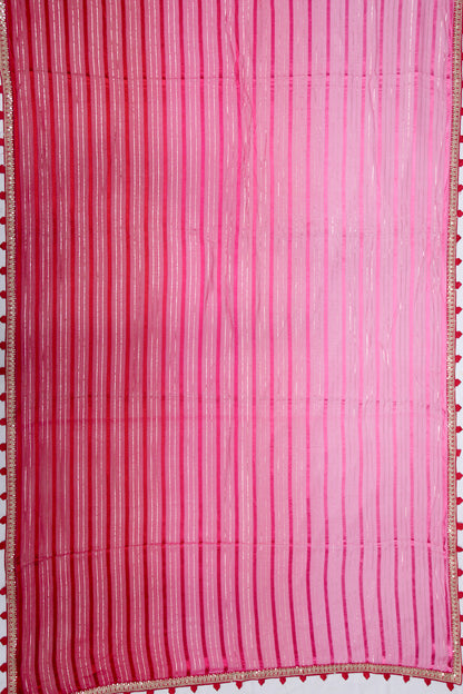 Chiffon Horizontal Lines Pink Saree