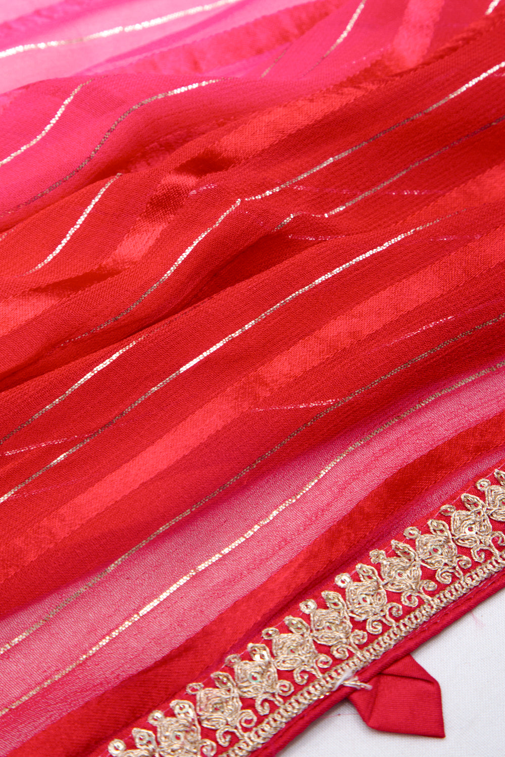 Chiffon Horizontal Lines Pink Saree