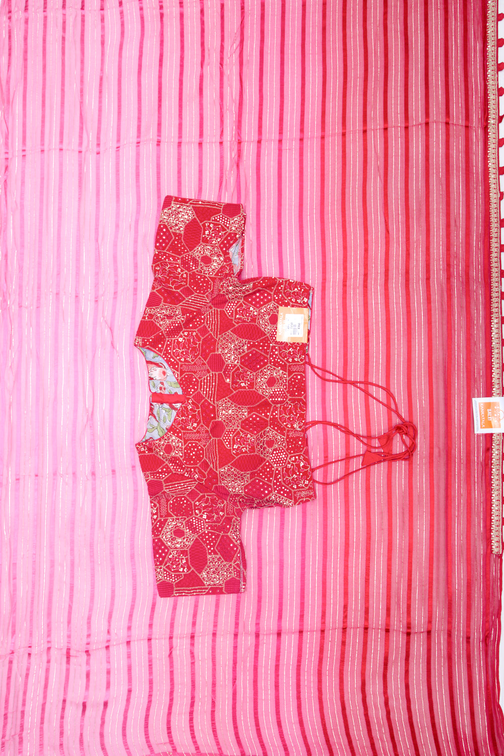 Chiffon Horizontal Lines Pink Saree