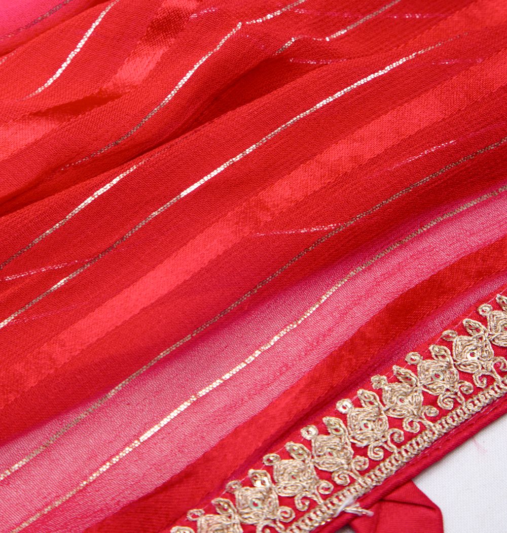 Chiffon Horizontal Lines Pink Saree
