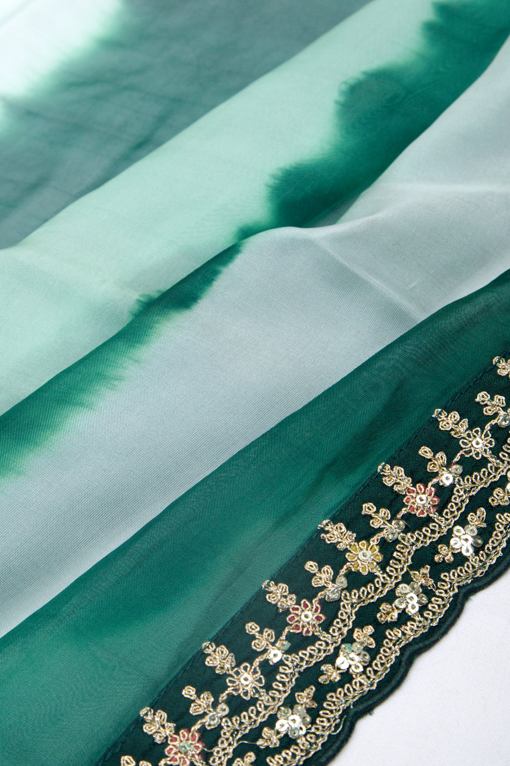 Organza Silk Embroidery Green And Pastel Green Saree