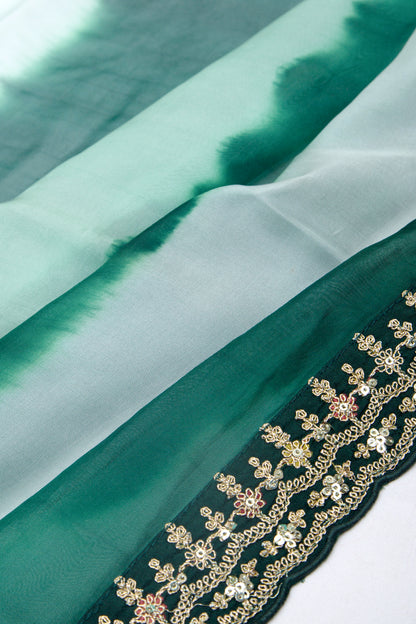 Organza Silk Embroidery Green And Pastel Green Saree