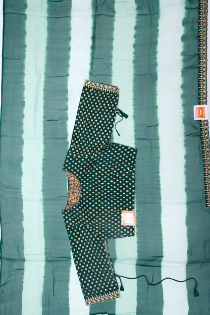 Organza Silk Embroidery Green And Pastel Green Saree