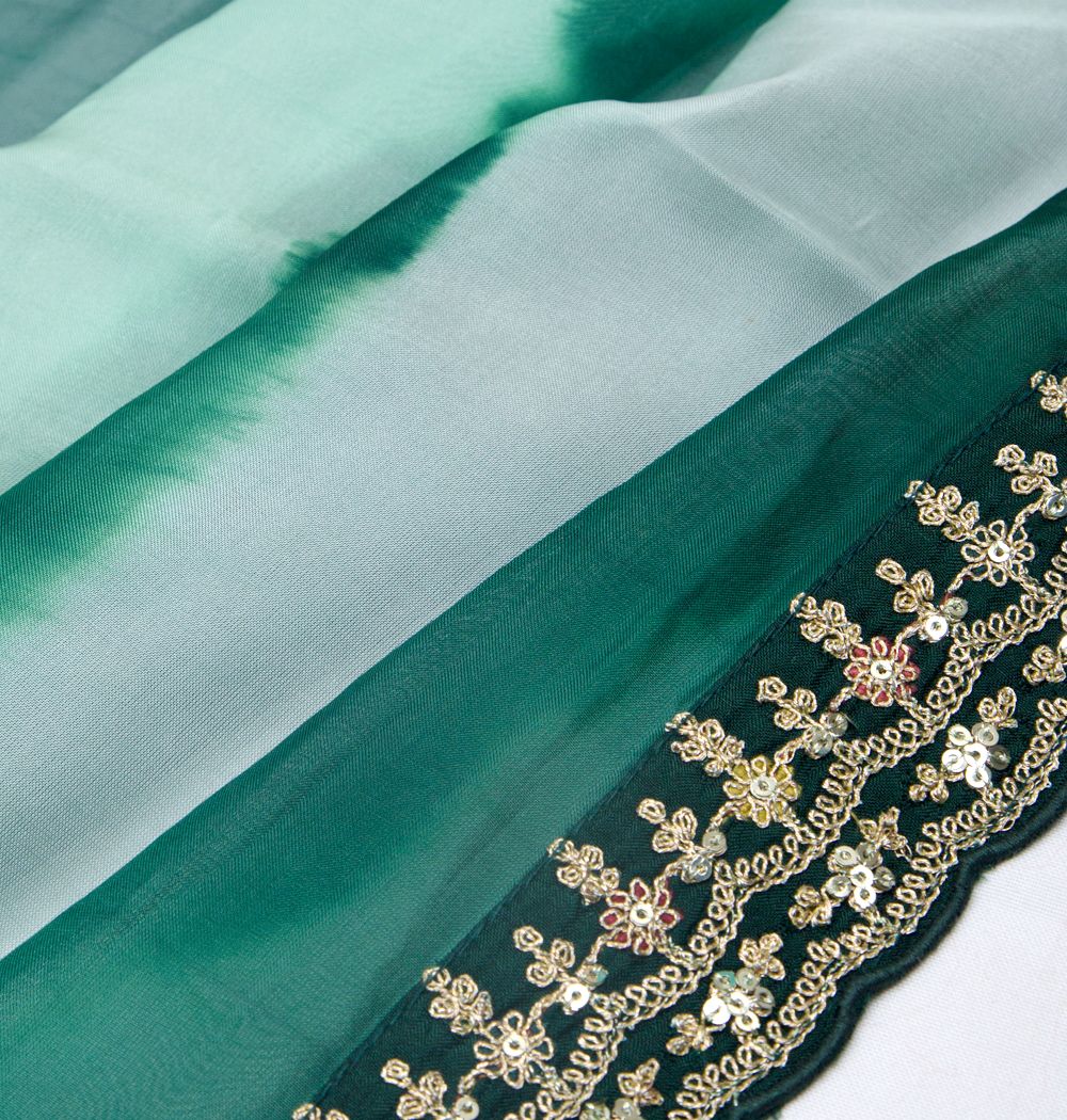 Organza Silk Embroidery Green And Pastel Green Saree