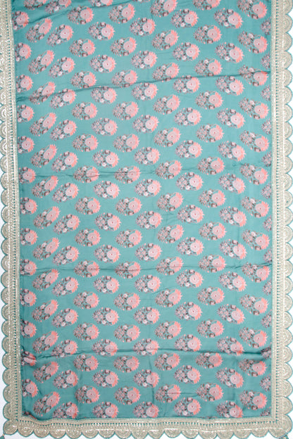 Satin Floral Printed Blue Saree