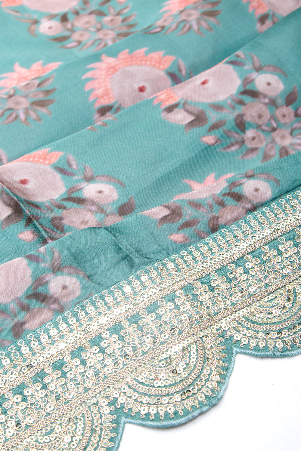 Satin Floral Printed Blue Saree
