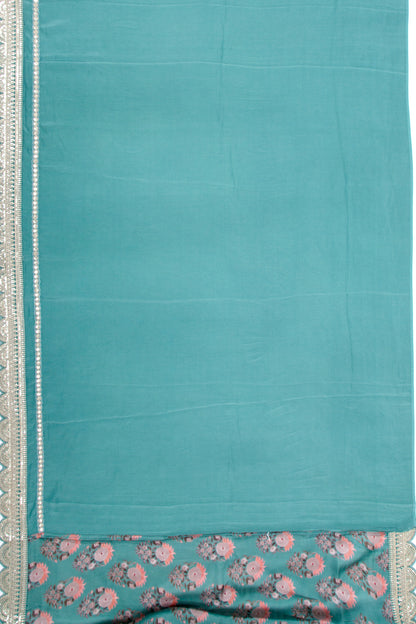 Satin Floral Printed Blue Saree