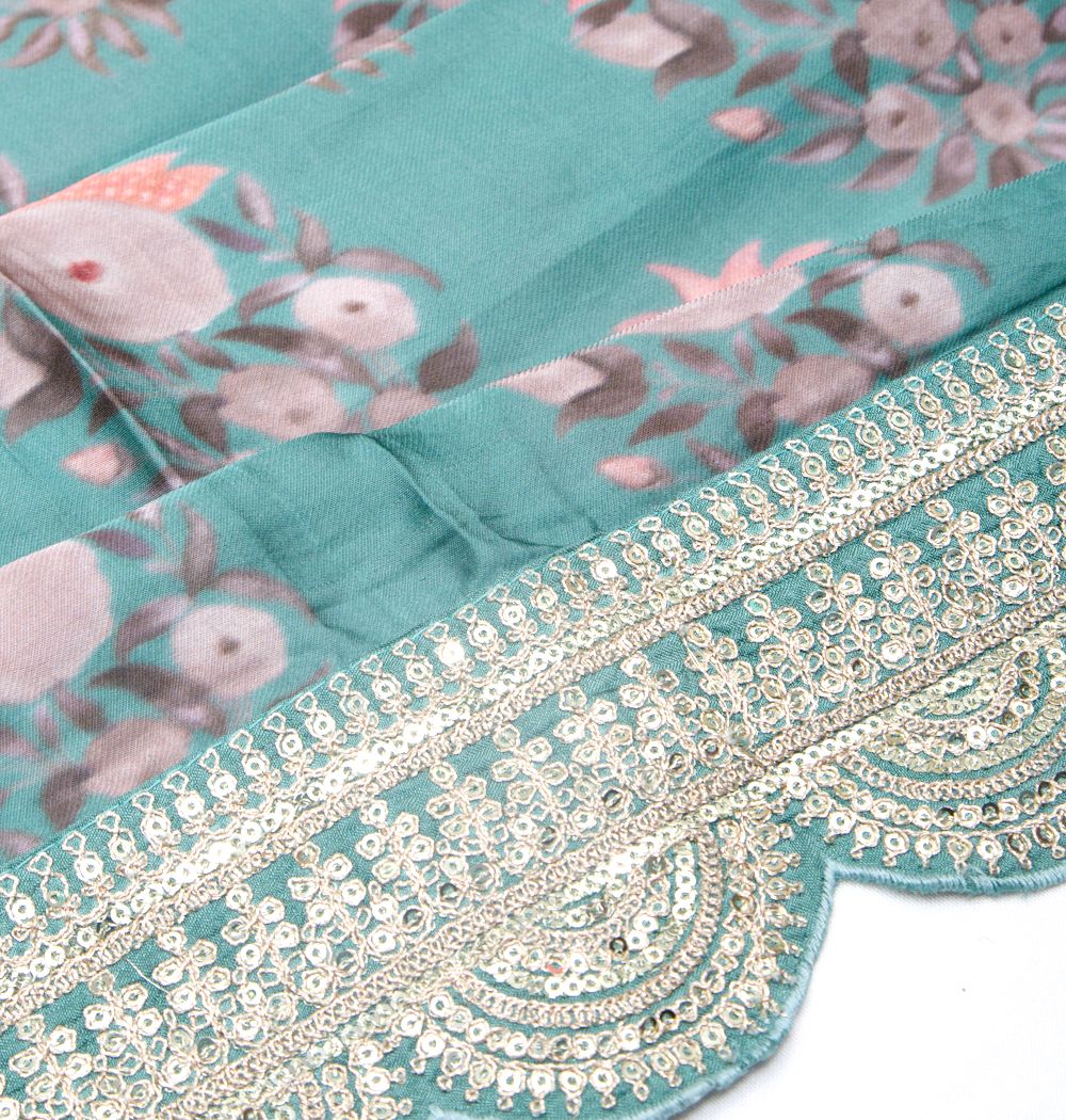 Satin Floral Printed Blue Saree