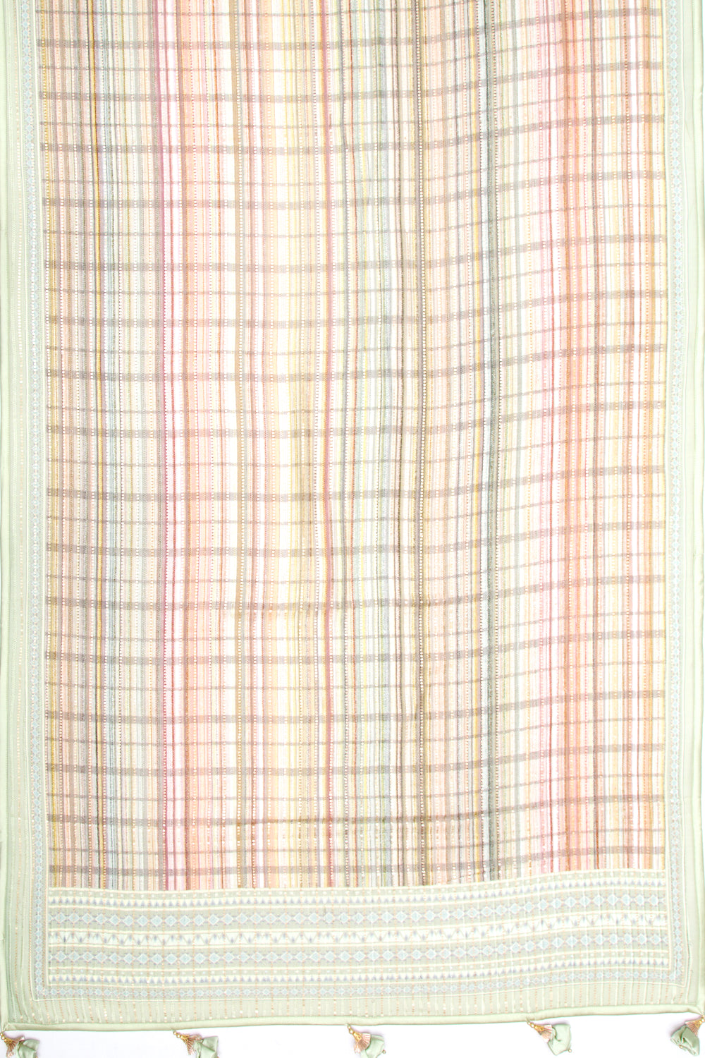 Georgette Embroidery Horizontal Lines Pastel Green Saree
