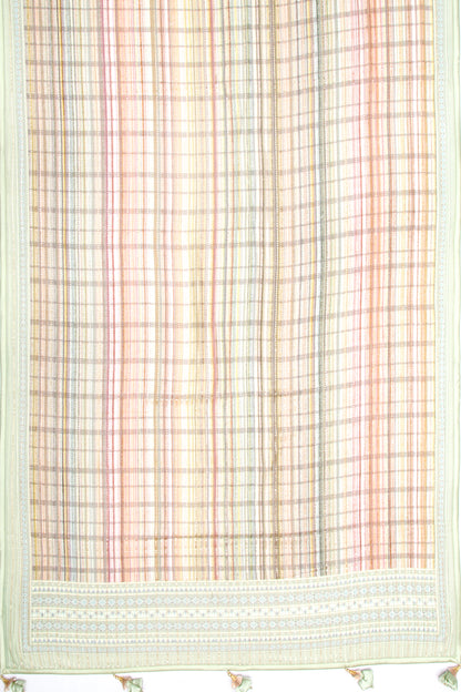 Georgette Embroidery Horizontal Lines Pastel Green Saree
