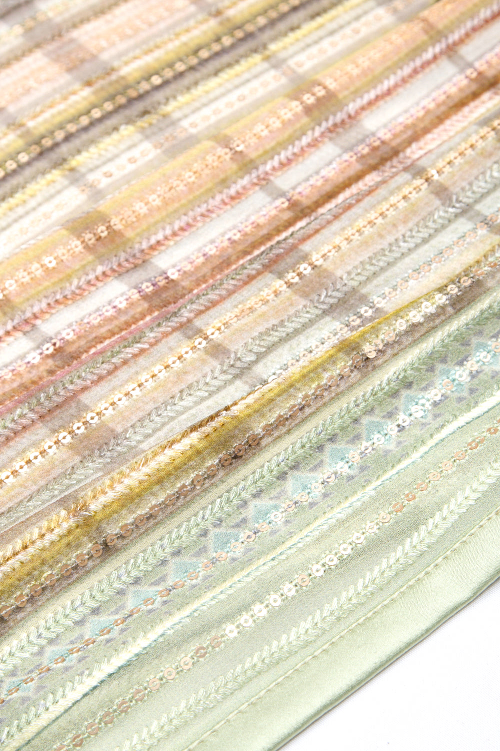 Georgette Embroidery Horizontal Lines Pastel Green Saree