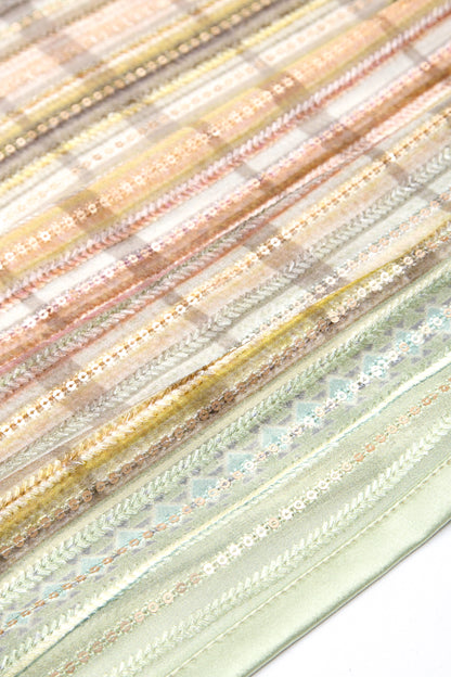 Georgette Embroidery Horizontal Lines Pastel Green Saree