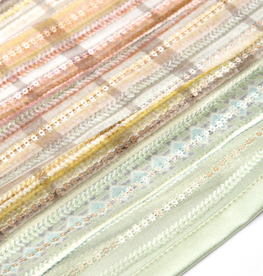 Georgette Embroidery Horizontal Lines Pastel Green Saree