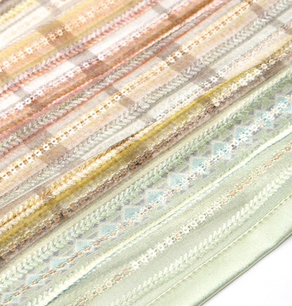 Georgette Embroidery Horizontal Lines Pastel Green Saree