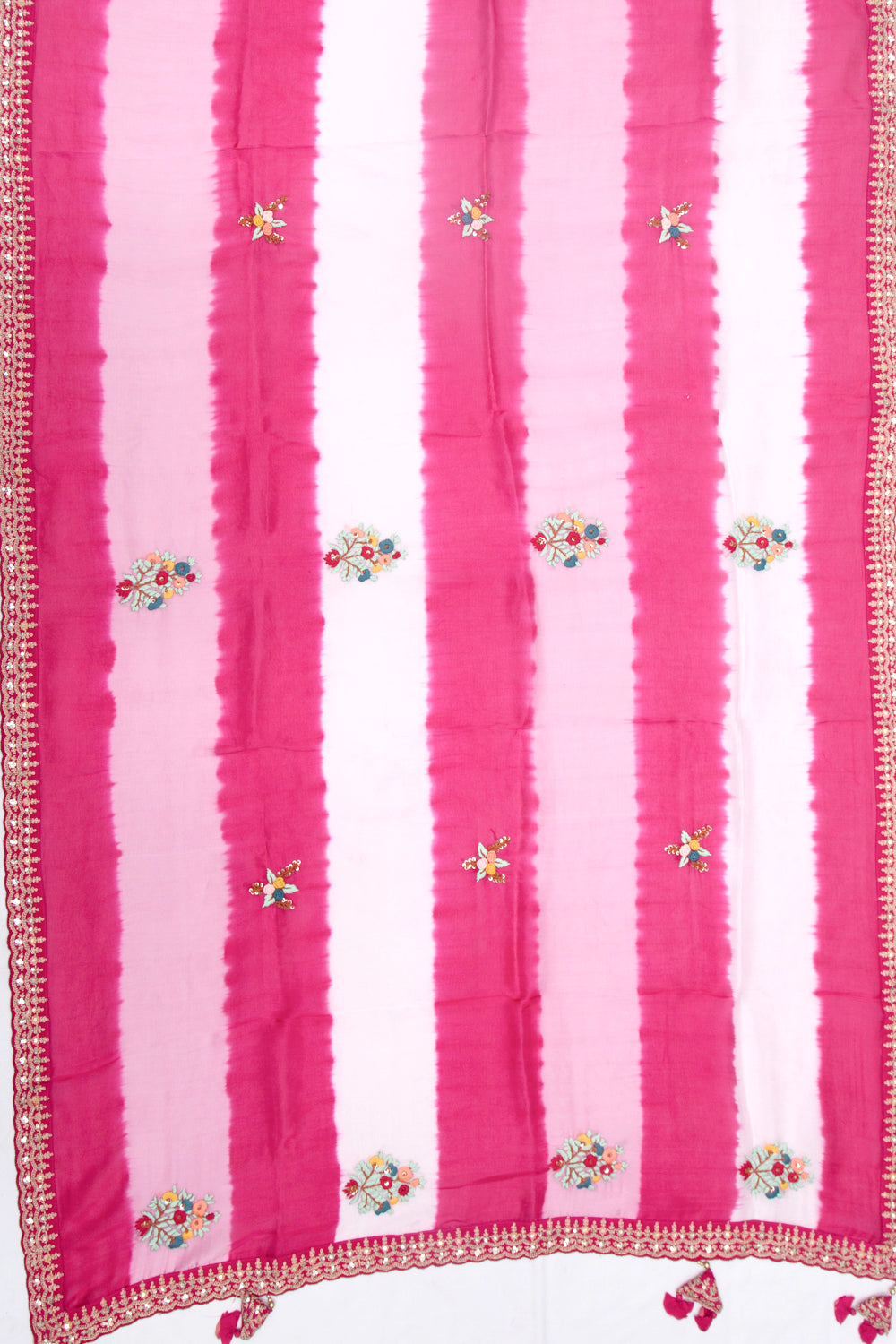 Satin Silk Embroidery Pink And White Saree