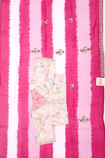 Satin Silk Embroidery Pink And White Saree