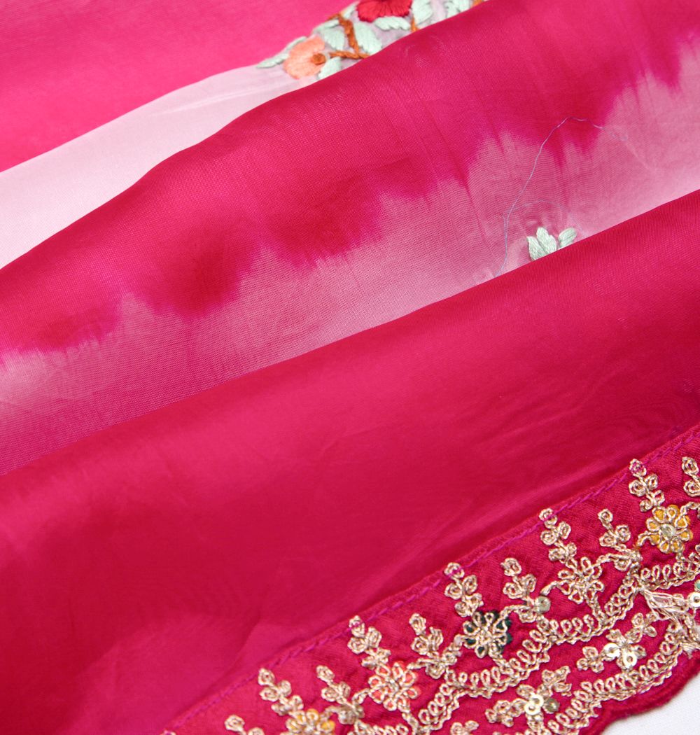 Satin Silk Embroidery Pink And White Saree