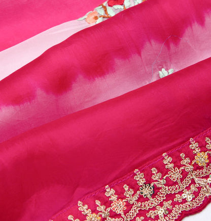 Satin Silk Embroidery Pink And White Saree