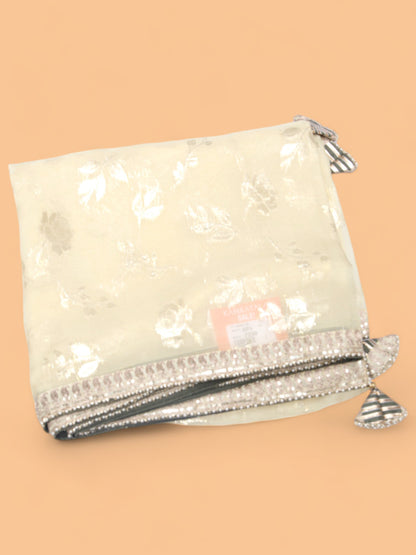 Organza Silk Brocade Lemon Yellow Saree