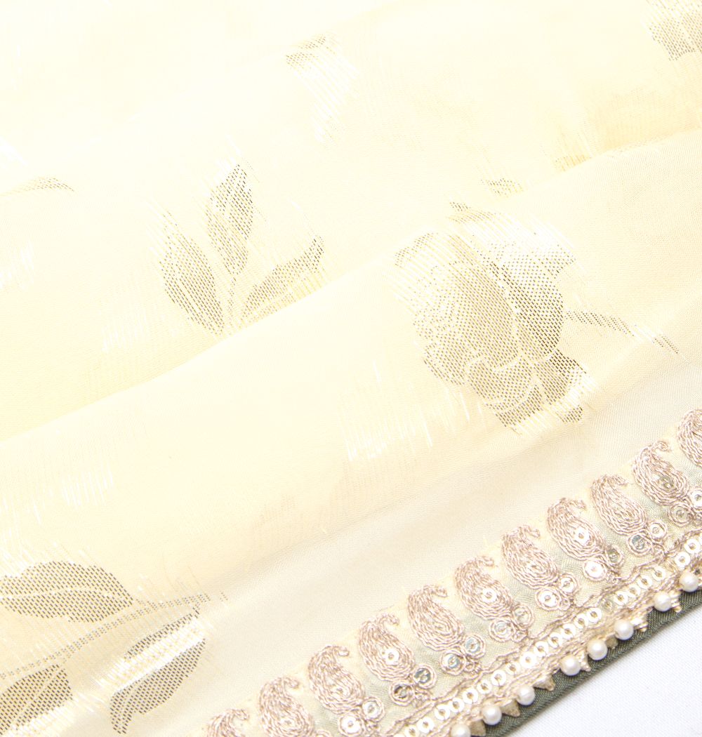 Organza Silk Brocade Lemon Yellow Saree