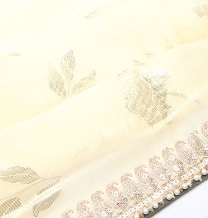 Organza Silk Brocade Lemon Yellow Saree