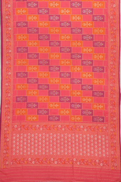 Banarasi Silk Checks And Butta Pink Saree