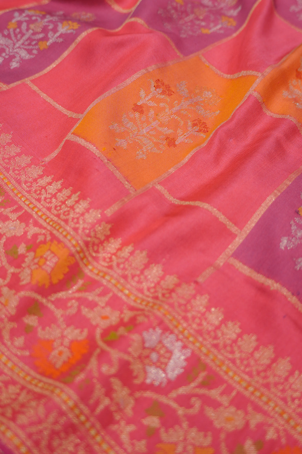 Banarasi Silk Checks And Butta Pink Saree