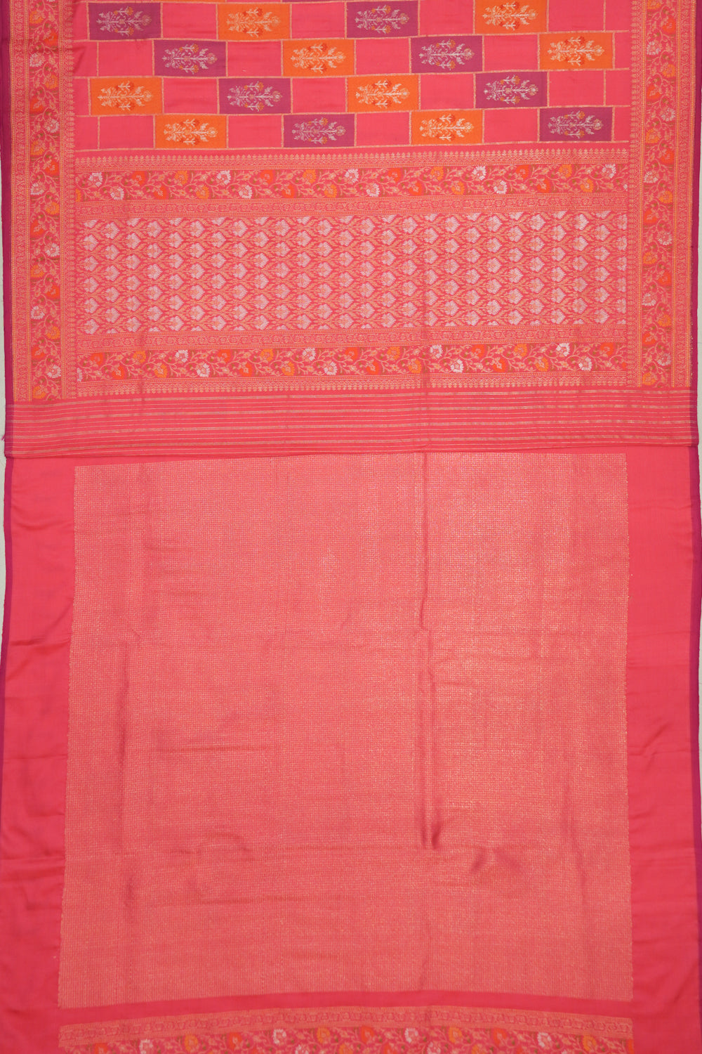 Banarasi Silk Checks And Butta Pink Saree