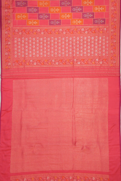 Banarasi Silk Checks And Butta Pink Saree