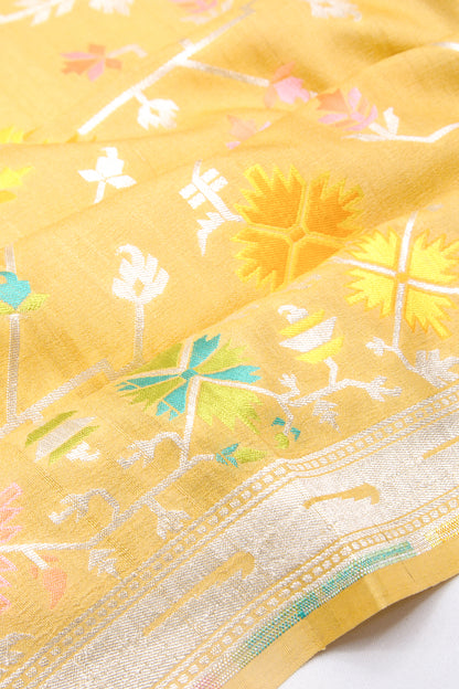Banarasi Tussar Georgette Brocade Yellow Saree