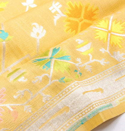 Banarasi Tussar Georgette Brocade Yellow Saree