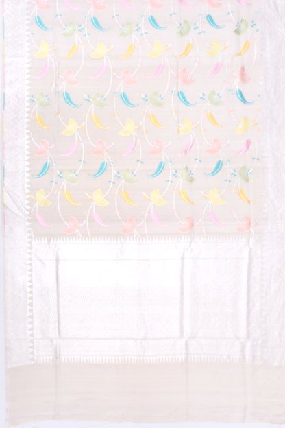 Banarasi Tussar Georgette Jaal Cream Saree