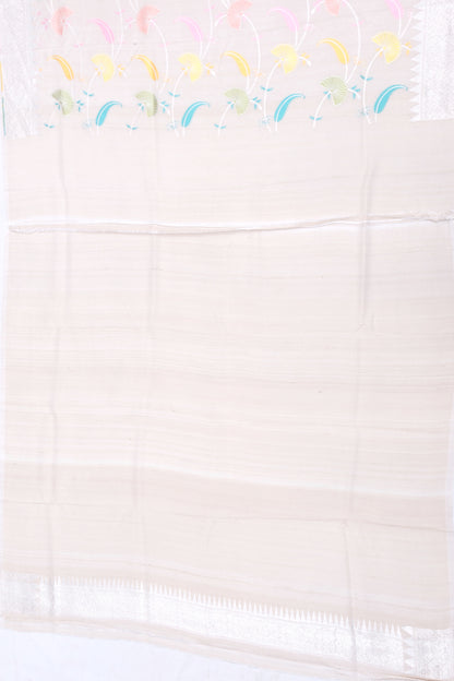Banarasi Tussar Georgette Jaal Cream Saree