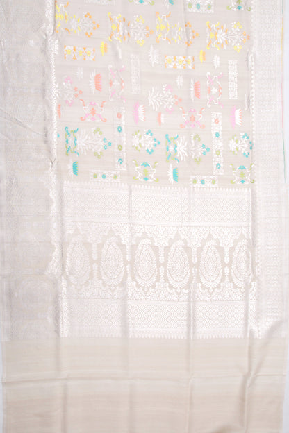 Banarasi Tussar Georgette Jaal Cream Saree