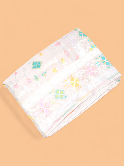 Banarasi Tussar Georgette Jaal Cream Saree