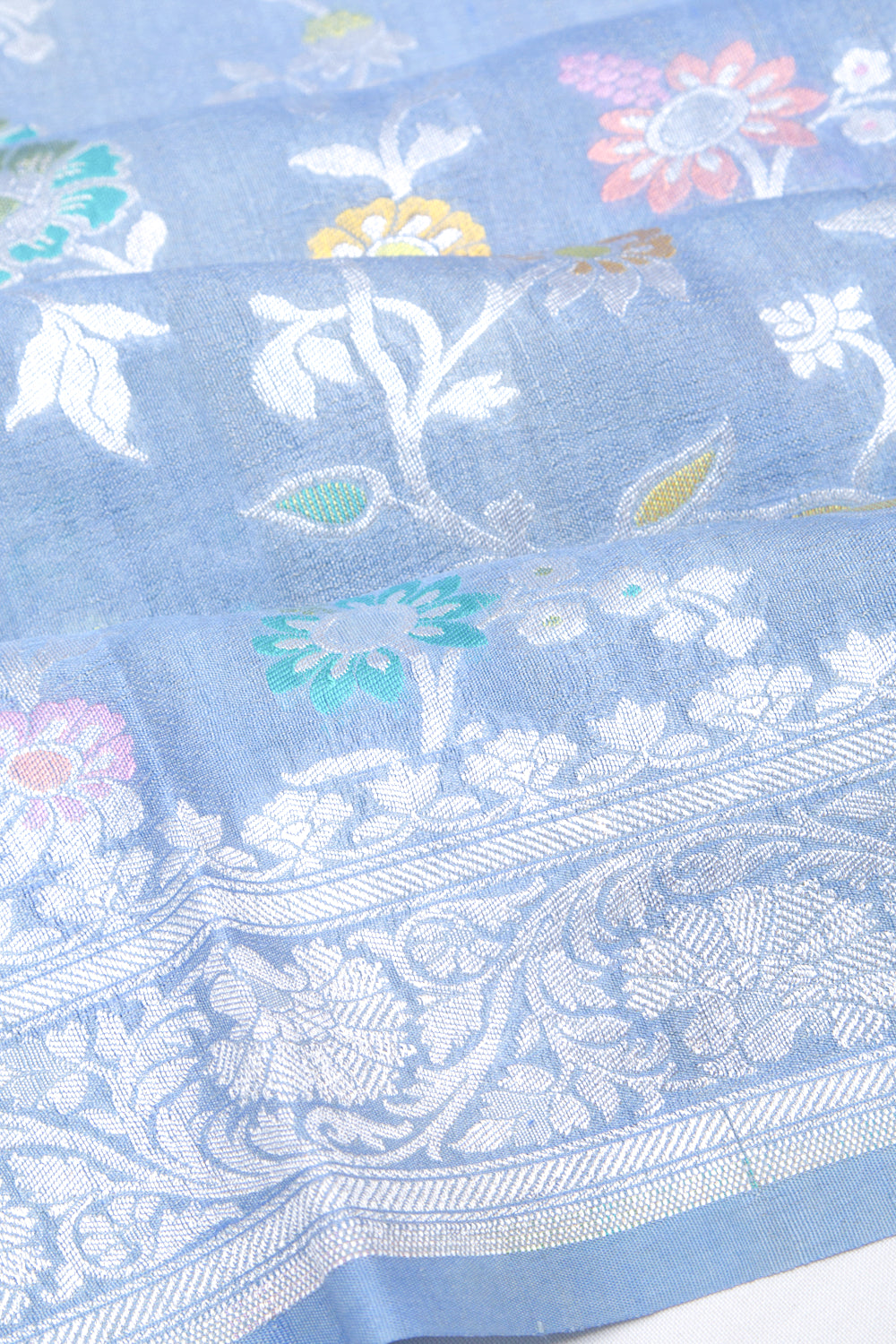 Banarasi Tussar Georgette Jaal Sky Blue Saree