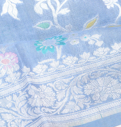 Banarasi Tussar Georgette Jaal Sky Blue Saree