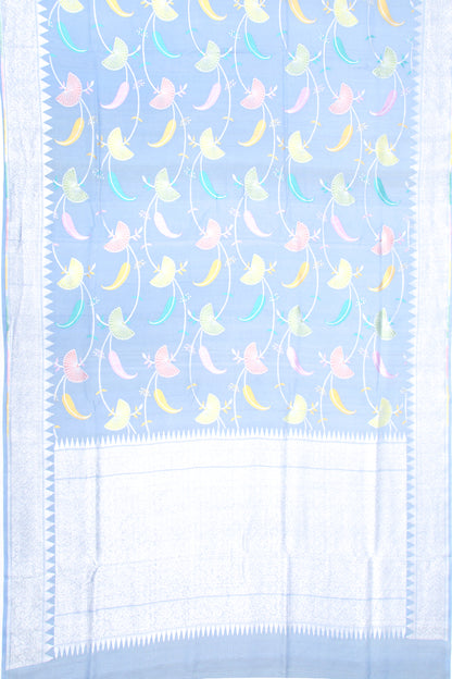 Banarasi Tussar Georgette Jaal Blue Saree