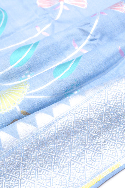 Banarasi Tussar Georgette Jaal Blue Saree