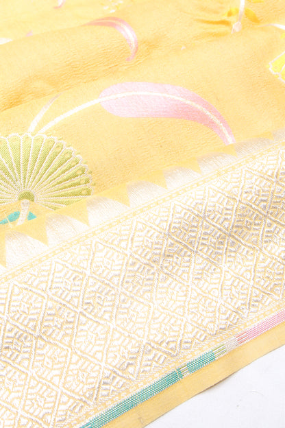Banarasi Tussar Georgette Jaal Yellow Saree