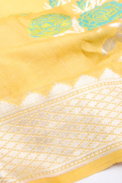 Banrasi Tussar Georgette Butta Yellow Saree
