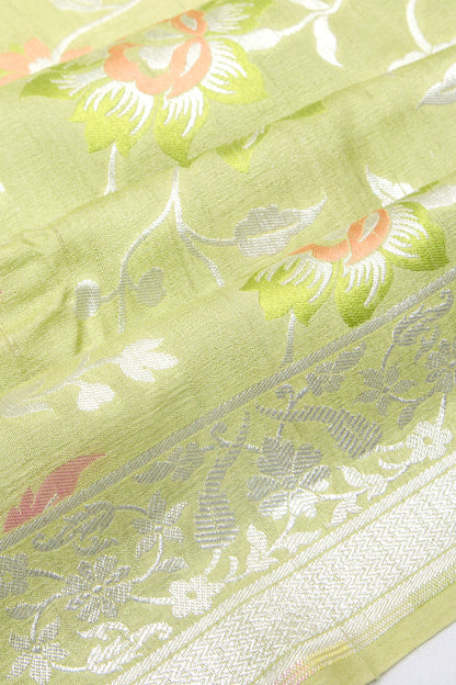 Banarasi Tussar Georgette Brocade Pastel Green Saree
