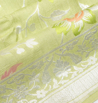 Banarasi Tussar Georgette Brocade Pastel Green Saree