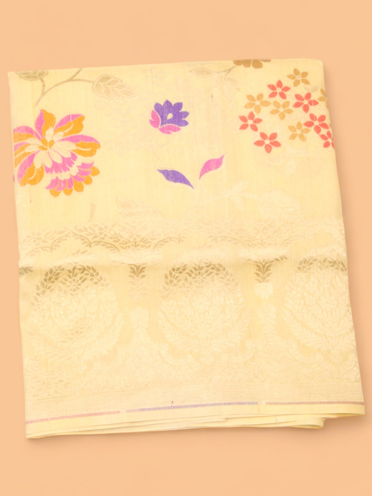 Banarasi Tussar Georgette Floral Printed Yellow Saree