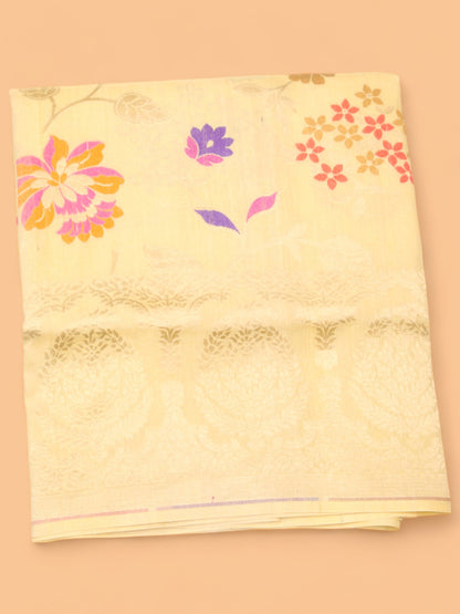 Banarasi Tussar Georgette Floral Printed Yellow Saree