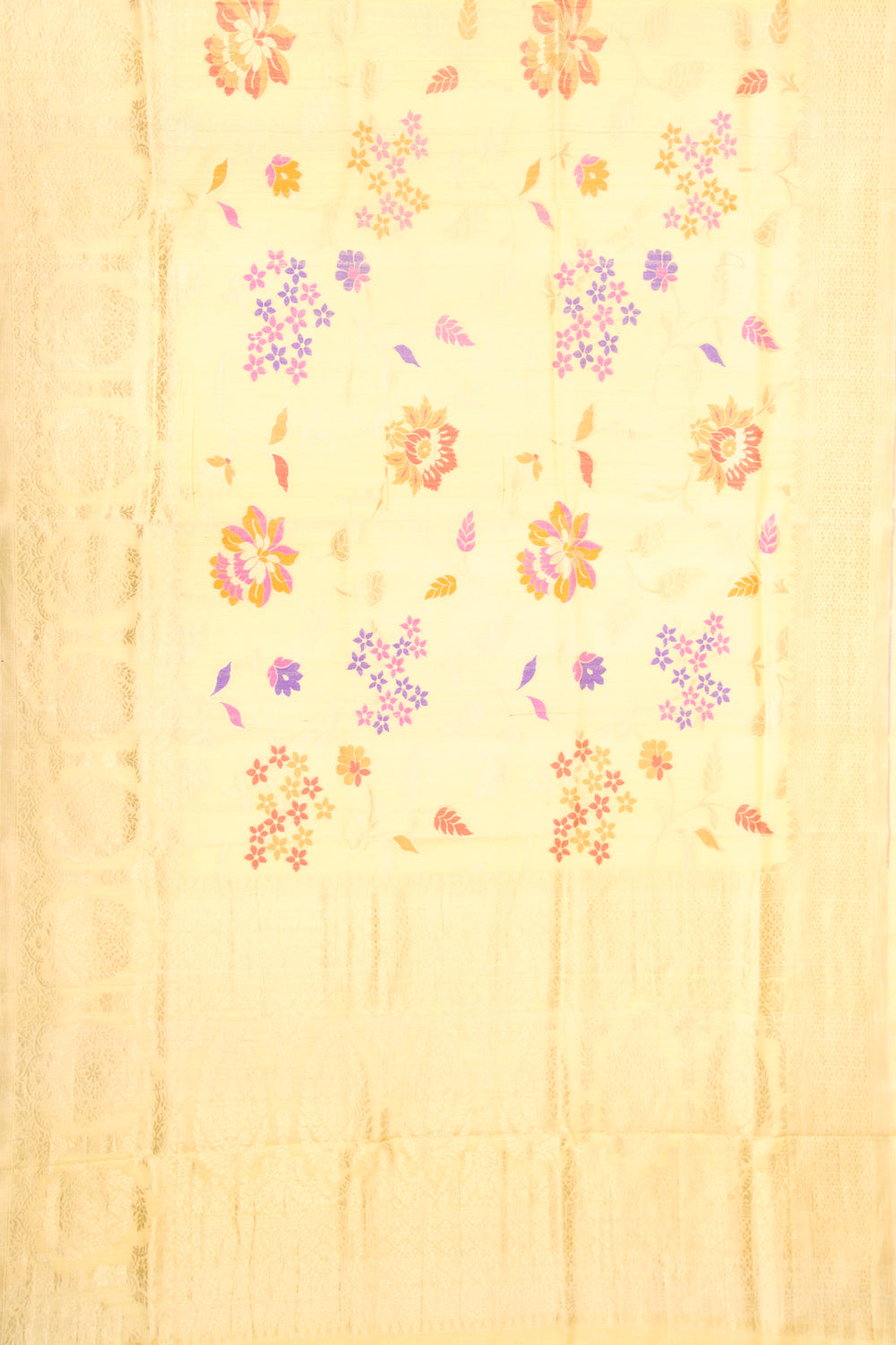 Banarasi Tussar Georgette Floral Printed Yellow Saree